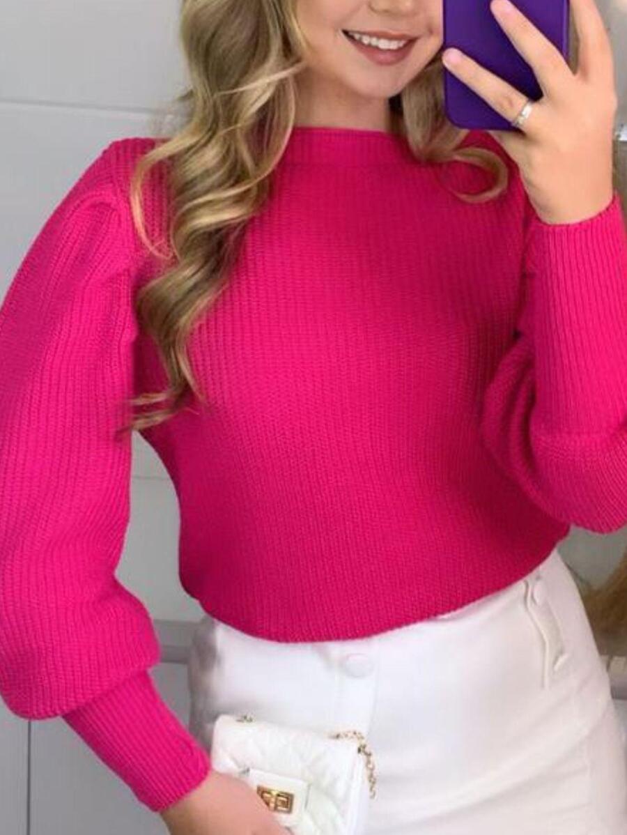 Women Sweaters - 玫瑰紅 - 查看 1