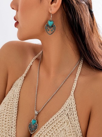 3入組/套時尚鋅合金心和水鑽裝飾首飾套裝適合女士日常裝飾