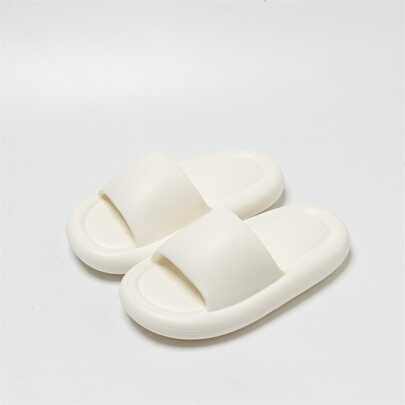 Preppy Slides For Women, White Single Band EVA Slippers