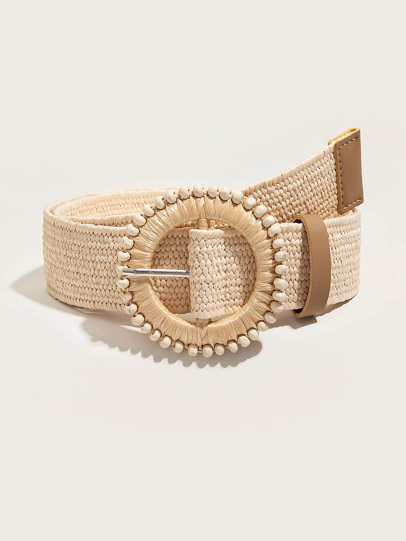 1pc Women Bead Decor Bohemian Woven Belt For Holiday Boho Summer, School Fall, Autumn, Halloween - Beige - View 1