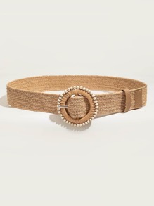 1pc Women Bead Decor Bohemian Woven Belt For Holiday Boho Summer, School Fall, Autumn, Halloween - Khaki - View 2