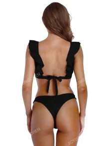 Ruffle Trim Bikini Set For Summer Beach