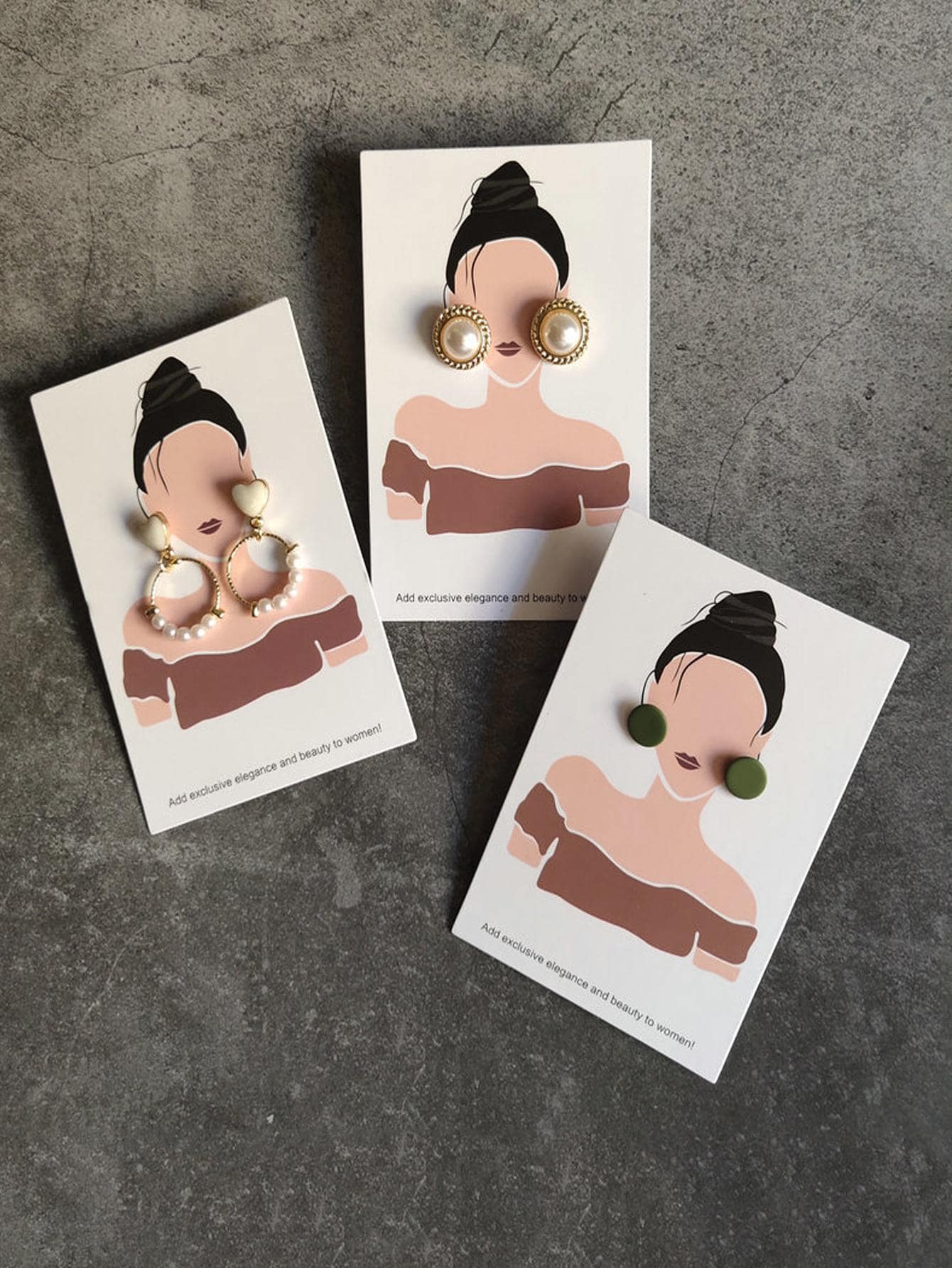 10入組/套隨機時尚人像圖案耳環顯示卡適合女士適用於首飾類整理 - 白色 - 查看 1