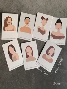 10入組/套隨機時尚人像圖案耳環顯示卡適合女士適用於首飾類整理 - 白色 - 查看 2