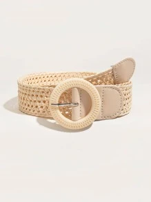 1件女士中空設計波西米亞編織腰帶，適用於度假波西米亞風格 - 米色 - 查看 1