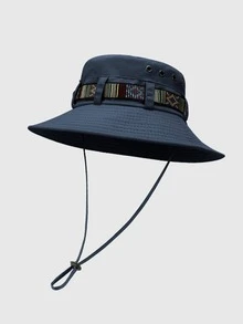 Drawstring Design Sun Protection Waterproof Sports Bucket Hat - Navy Blue - View 5