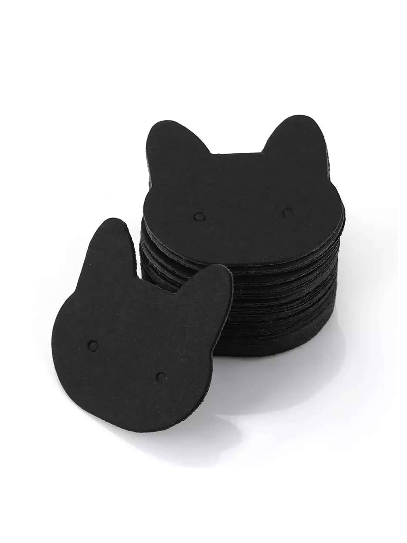 50 cái/bộ Thẻ hiển thị bông tai thiết kế hình mèo dễ thương dành cho phụ nữ dành cho tổ chức trang sức - màu đen - Xem 1