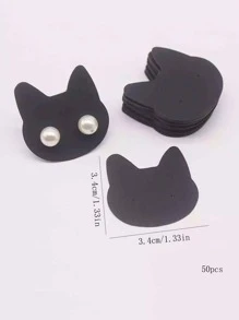 50 cái/bộ Thẻ hiển thị bông tai thiết kế hình mèo dễ thương dành cho phụ nữ dành cho tổ chức trang sức - màu đen - Xem 2