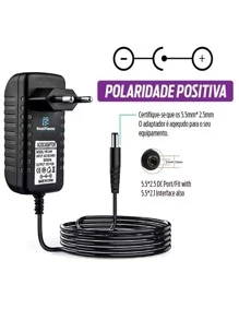 Fonte de energia alimentação, Fita Led 5050/3258 12V 3A Bivolt AC/DC Adapter 2,5mm - Preto - Visão 4