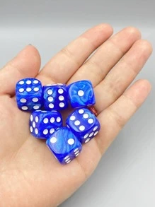 6顆16毫米亞克力深藍色人造珍珠圖案骰子，白色圓點骰子 - 彩色 - 查看 3