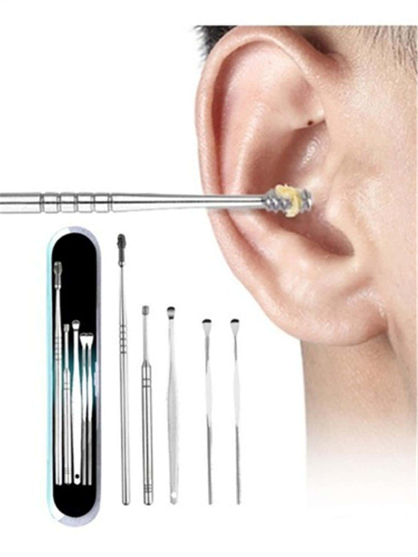 Kit De Limpeza De Ouvido Espatulas 5 Peças Cera Cureta - Prata - Visão 1