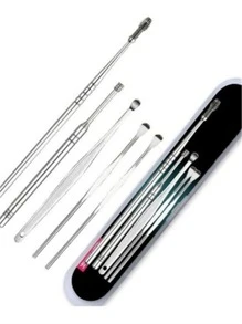 Kit De Limpeza De Ouvido Espatulas 5 Peças Cera Cureta - Prata - Visão 2