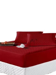 Lençol Capa tipo Colcha com Elástico Protetora Impermeável para Colchão Casal Padrão Matelada Ultrassonico 01 Peça 188 x 138 cm - Vermelho - Visão 2