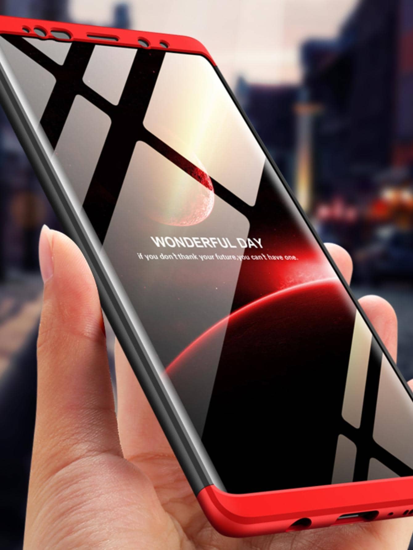 Slim 3 In 1 Case For Galaxy J6 PLUS / J6 PRIME Thin Light Rigid Skin Black With Red - Black - View 1