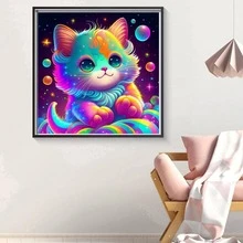 con patrón de gato DIY diamante sin enmarcar moderno de color combinado con estampado de animal Pintura diamante para casa Decoración - Multicolor - Ver 3