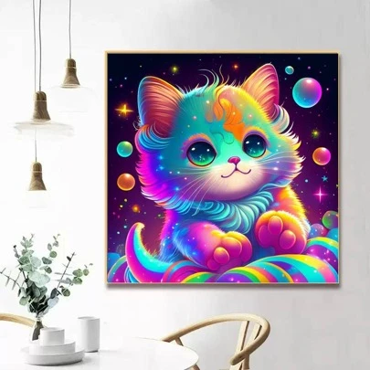 貓樣式DIY鑽石無框現代撞色動物印花水鑽繪畫裝飾用品