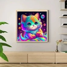 con patrón de gato DIY diamante sin enmarcar moderno de color combinado con estampado de animal Pintura diamante para casa Decoración - Multicolor - Ver 5