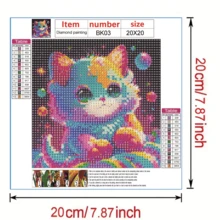 con patrón de gato DIY diamante sin enmarcar moderno de color combinado con estampado de animal Pintura diamante para casa Decoración - Multicolor - Ver 2