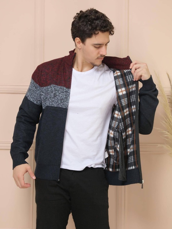 Sueter tricot masculino casaco flanelado blusa de frio zip completo manga longa blusa de Lã importar
