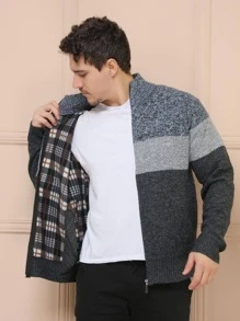 Sueter tricot masculino casaco flanelado blusa de frio zip completo manga longa blusa de Lã importar - Chumbo - Visão 1