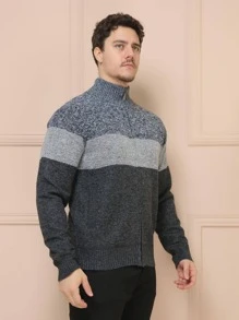 Sueter tricot masculino casaco flanelado blusa de frio zip completo manga longa blusa de Lã importar - Chumbo - Visão 3