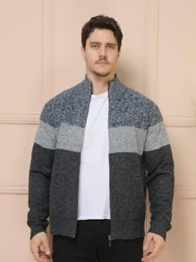 Sueter tricot masculino casaco flanelado blusa de frio zip completo manga longa blusa de Lã importar - Chumbo - Visão 2
