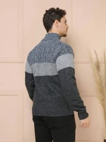Sueter tricot masculino casaco flanelado blusa de frio zip completo manga longa blusa de Lã importar - Chumbo - Visão 4