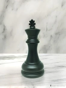 Enfeite de porcelana de xadrez de Rei (grande) - Preto - Visão 2