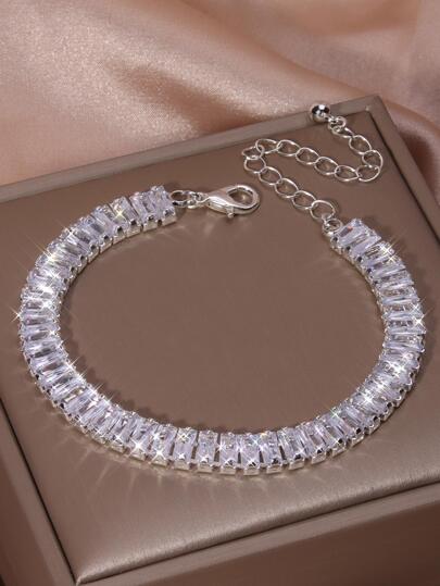 方晶鋯石裝飾粗發亮網球手環女士們派對項鍊為妻子和朋友們