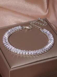 方晶鋯石裝飾粗發亮網球手環女士們派對項鍊為妻子和朋友們 - 銀色 - 查看 3