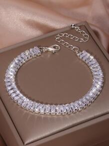 方晶鋯石裝飾粗發亮網球手環女士們派對項鍊為妻子和朋友們 - 銀色 - 查看 6