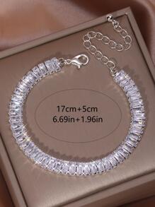 方晶鋯石裝飾粗發亮網球手環女士們派對項鍊為妻子和朋友們 - 銀色 - 查看 4