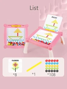 1入幼兒用帶支架磁性畫板,大型磁性筆和磁珠塗鴉板,磁性畫點藝術,男孩和女孩生日禮物 - 粉色 - 查看 8