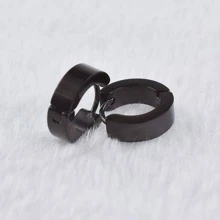 1Pair Fashion Stainless Steel Minimalist Hoop Earrings For Men Women For Gift Black Fashionable Popular Jewelry Gift Party