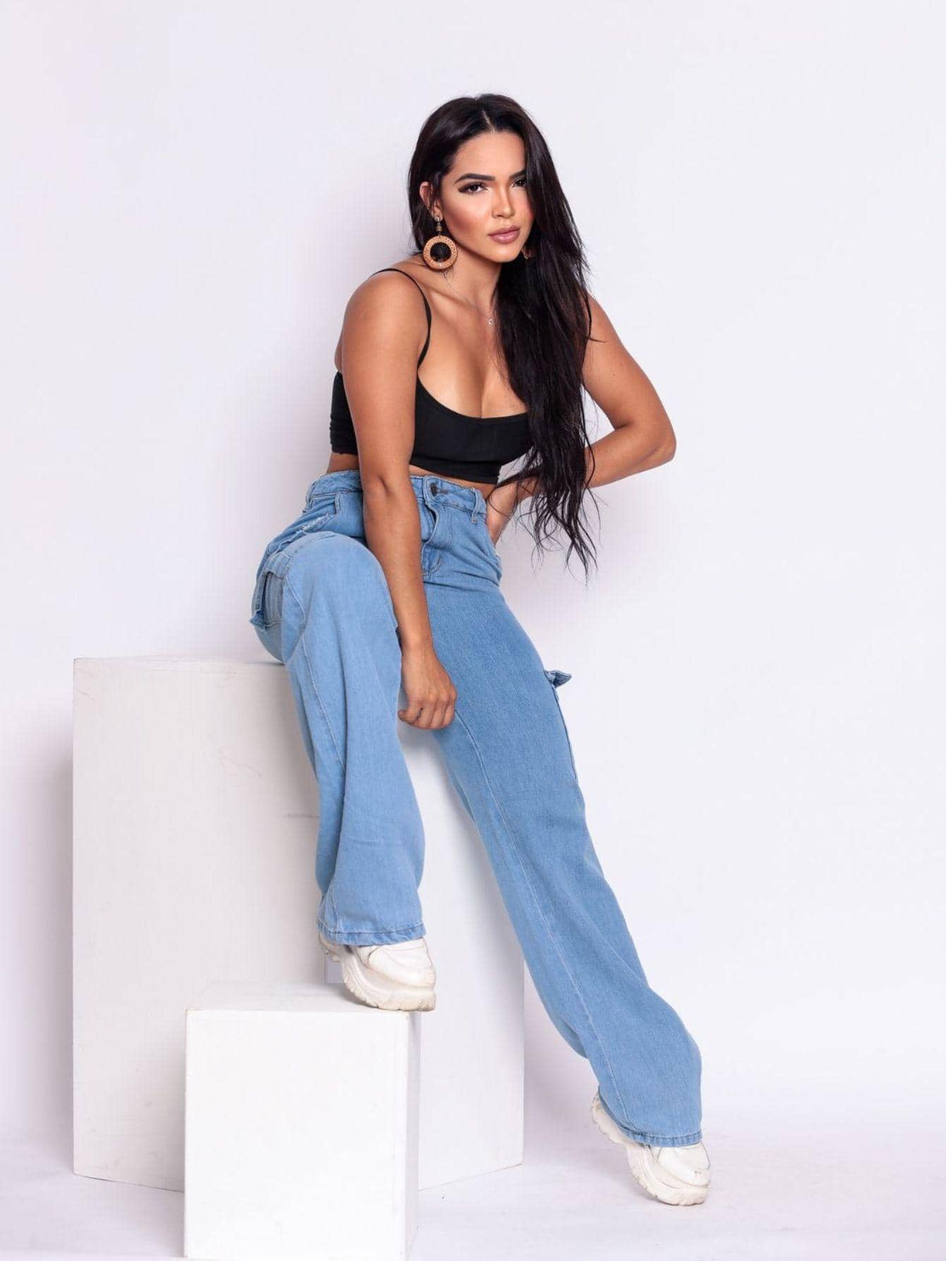 Women Jeans - 中等水洗藍 - 查看 1