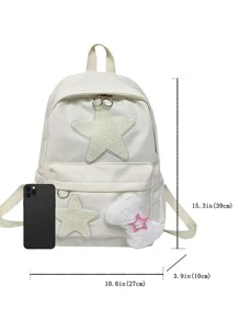 MINGHONG 尼龍製日式可愛星形背包,雙肩帶適合青少女,ins風,適用於大學或高中學生 - 米色 - 查看 6