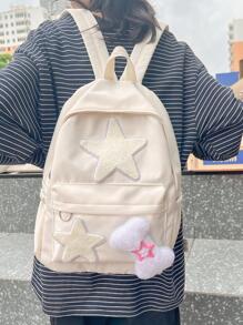 MINGHONG 尼龍製日式可愛星形背包,雙肩帶適合青少女,ins風,適用於大學或高中學生 - 米色 - 查看 2