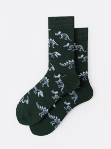 Men Dinosaur Skeleton Print Crew Socks, Halloween - Multicolor - View 2