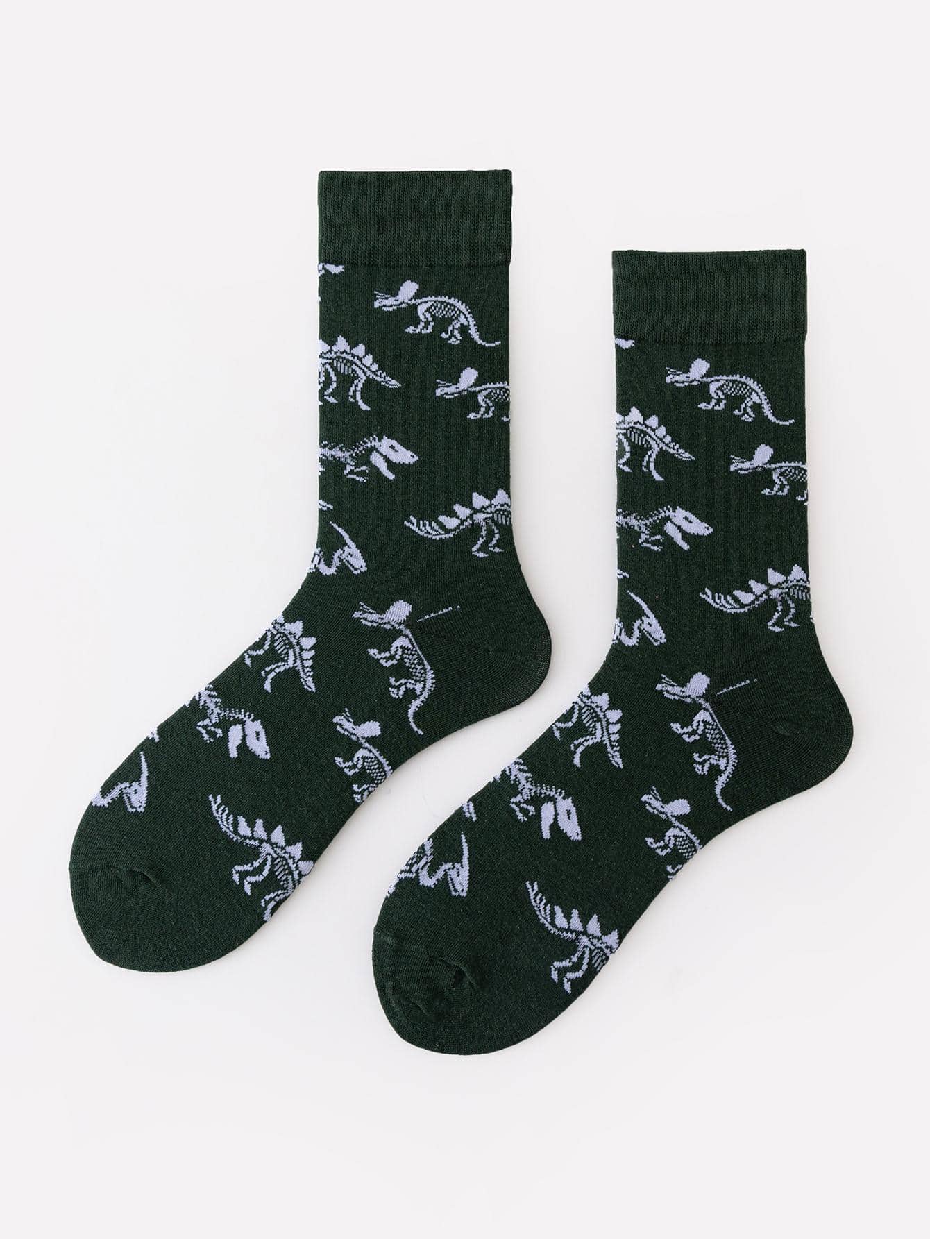 Men Dinosaur Skeleton Print Crew Socks, Halloween - Multicolor - View 1