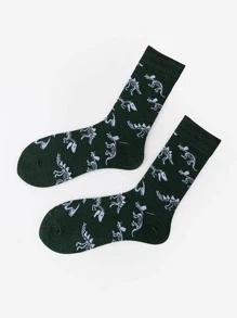 Men Dinosaur Skeleton Print Crew Socks, Halloween - Multicolor - View 5