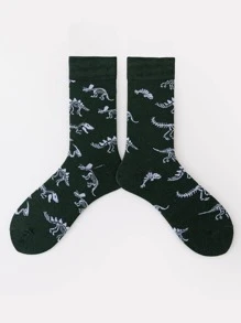 Men Dinosaur Skeleton Print Crew Socks, Halloween - Multicolor - View 4