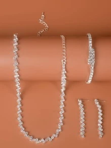1 pieza con diseño de diamante de imitación Pulsera & 1 pieza Collar & 1 par Pendientes