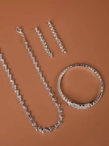 1 pieza con diseño de diamante de imitación Pulsera & 1 pieza Collar & 1 par Pendientes