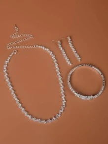 1 pieza con diseño de diamante de imitación Pulsera & 1 pieza Collar & 1 par Pendientes