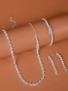 1 pieza con diseño de diamante de imitación Pulsera & 1 pieza Collar & 1 par Pendientes