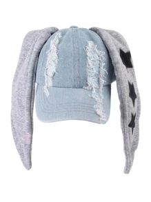 1入組女士水洗耳朵裝飾破洞時尚棒球帽日常裝飾 - 藏蓝色 - 查看 1