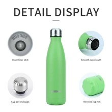 Watersy三層絕緣不銹鋼水瓶17安士/500毫升，粉末噴漆絕緣水瓶，保溫保冷，100％防漏蓋，防汗水瓶，非常適合旅行，野餐和露營。 - 綠色 - 查看 7