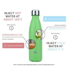 Watersy三層絕緣不銹鋼水瓶17安士/500毫升，粉末噴漆絕緣水瓶，保溫保冷，100％防漏蓋，防汗水瓶，非常適合旅行，野餐和露營。 - 綠色 - 查看 6