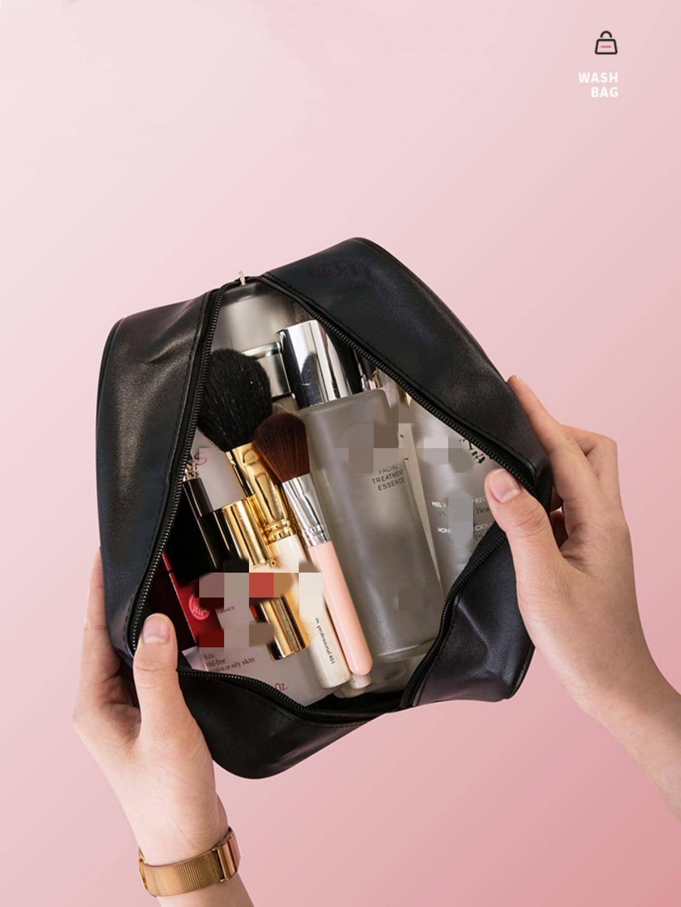 1入組字母圖案化妝收納袋 - 黑色 - 查看 1