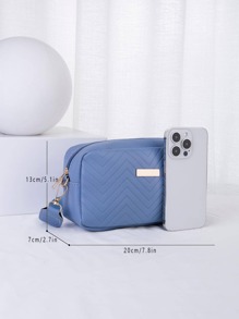 1 chiếc túi đeo vai/đeo chéo vuông nhỏ họa tiết chữ V chần bông màu đen dành cho nữ, túi đựng máy ảnh đa năng thời trang có trang trí phần cứng màu vàng - Màu xanh lam - Xem 3